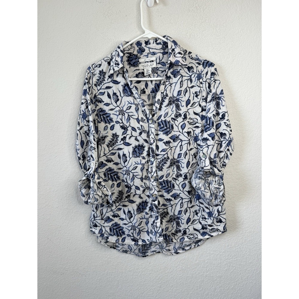 Rachel Zoe 100%‎ Linen Floral Blouse Shirt Women's S Coastal Artisan Resort